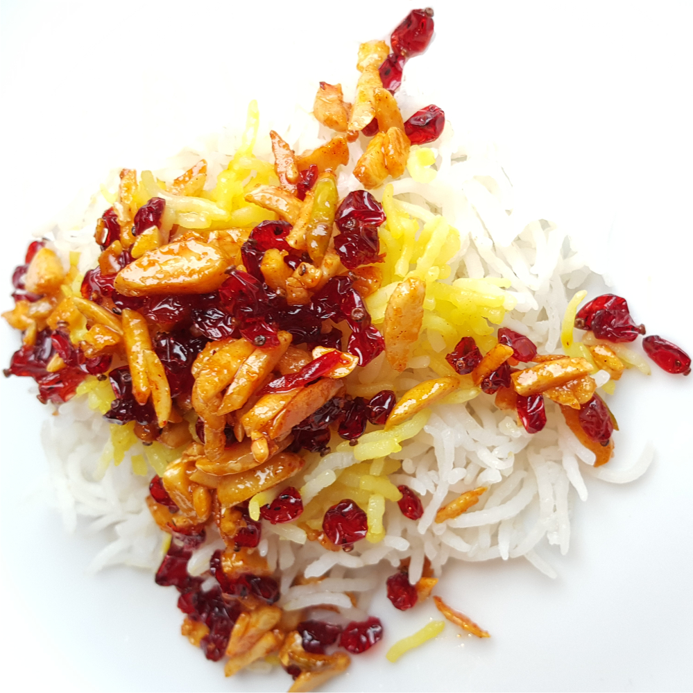 Barberries with caramelised Almond slivers and Saffron  More than just Rice
